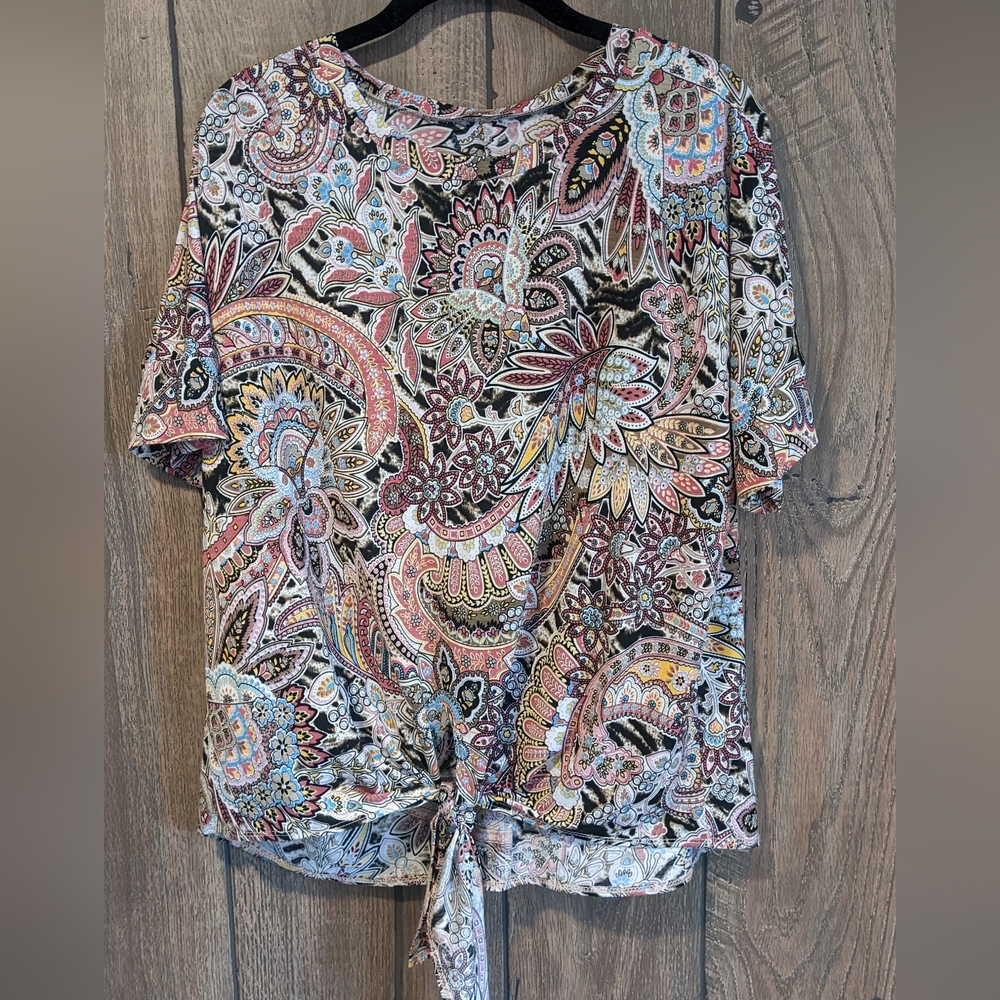 Paisley doleman sleeve tie front women's top